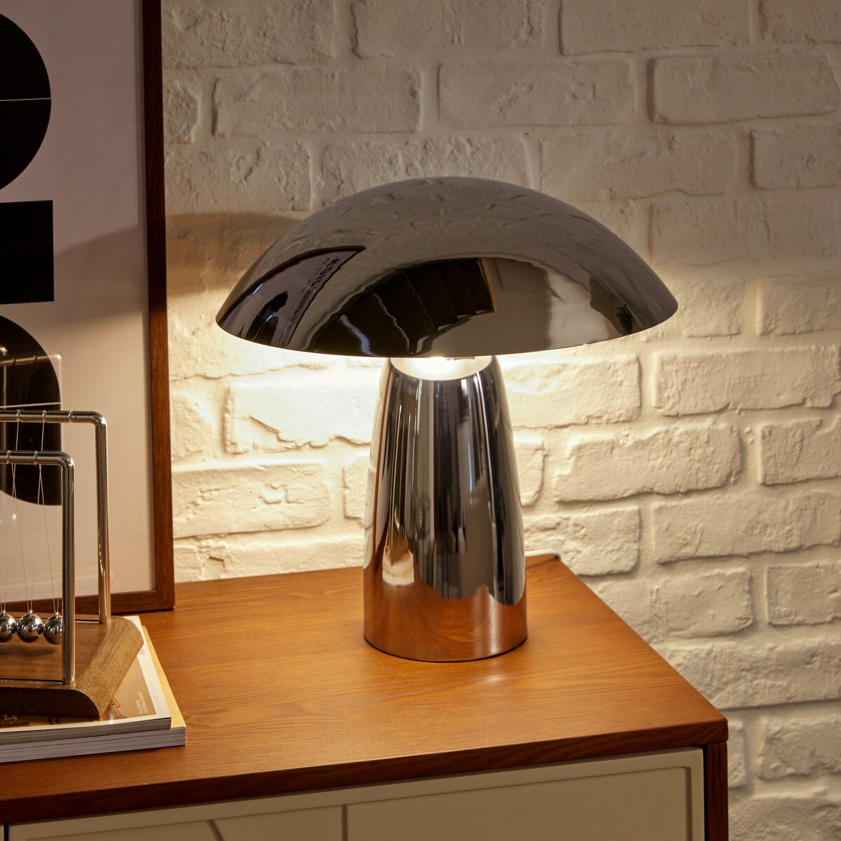 Lampa nocna grzybek OMIA, srebrna, wys. 34 cm