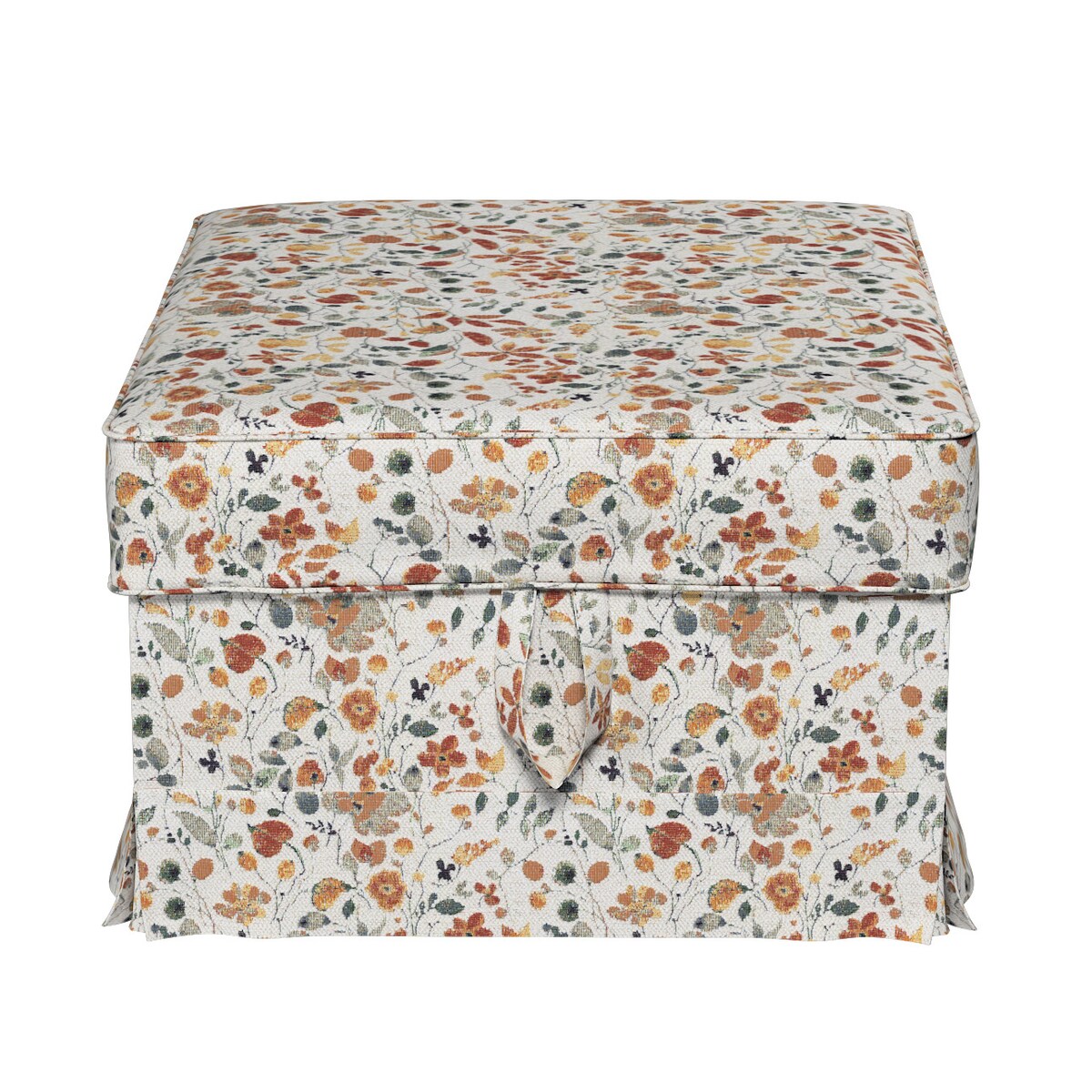 Pokrowiec na podnóżek Ektorp Bromma, pomarańczowo-zielone kwiaty na kremowym tle, 60 x 79 x 42 cm, Cosy Home