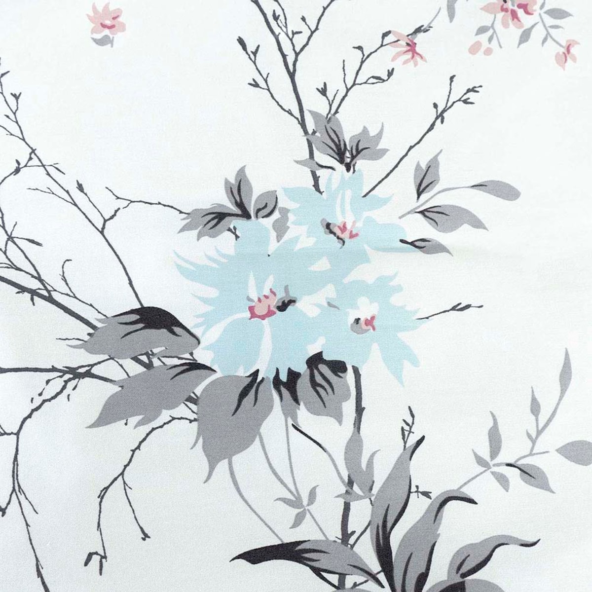 Pościel satyna bawełniana 160x200 Exclusive Gardenya biała w wiosenne różowe i niebieskie kwiaty