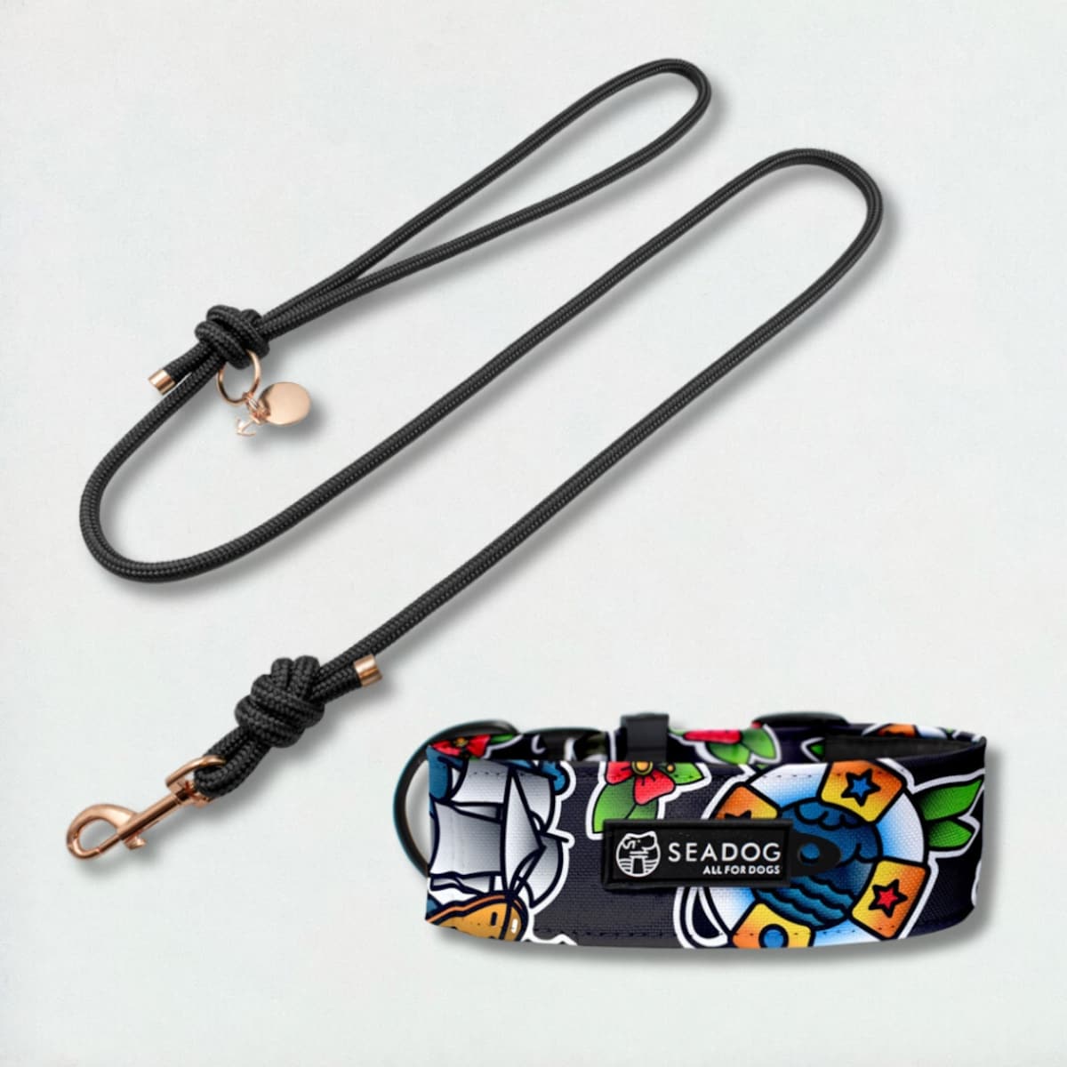 Zestaw: smycz sznurowa i szeroka obroża, rozmiar S