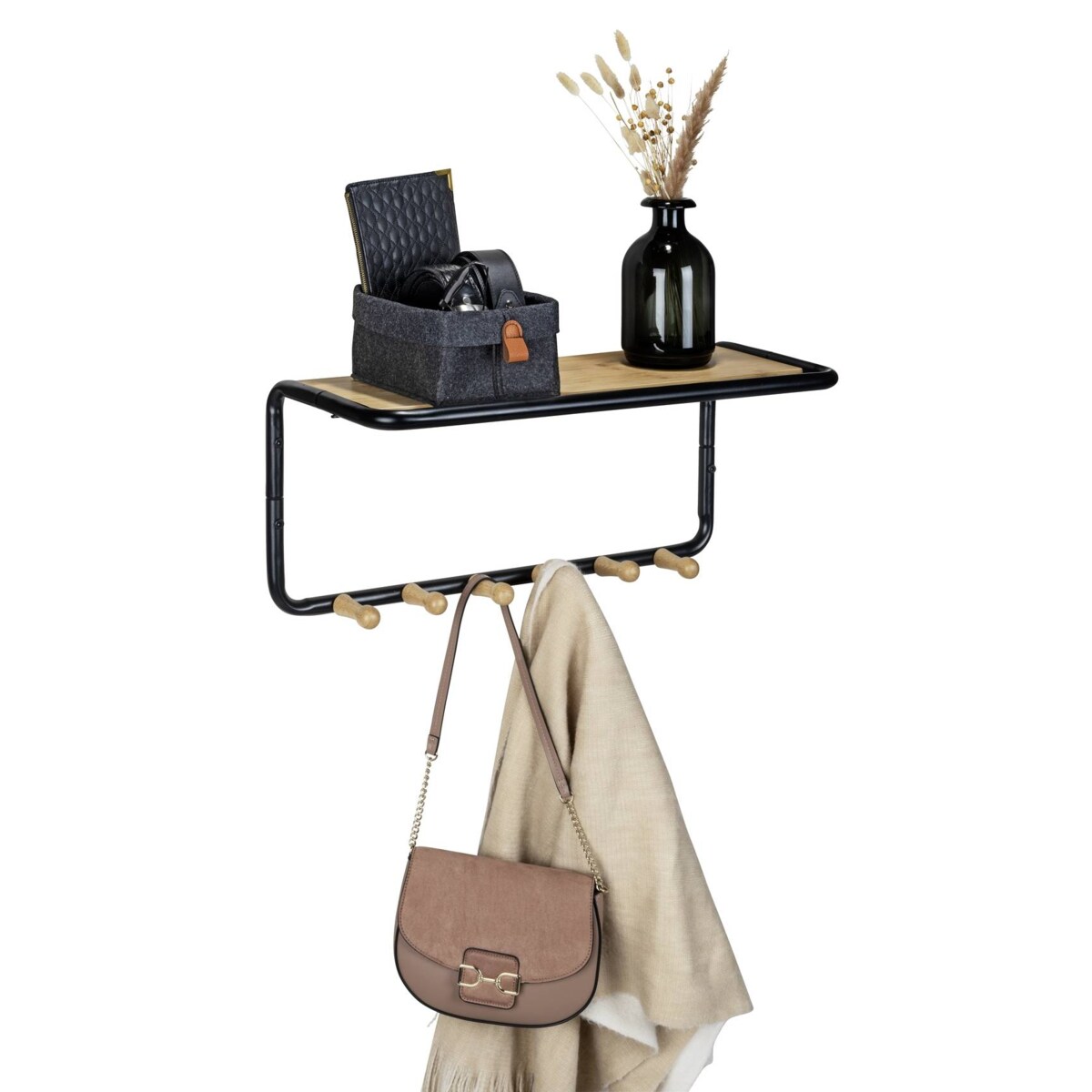 Półka ścienna z bambusowymi haczykami, 58 x 26 x 26 cm, Loft, WENKO