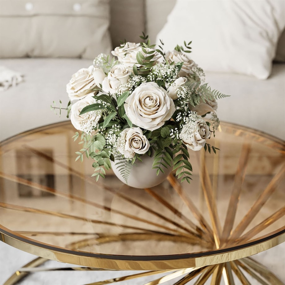 Stolik kawowy TAVIA złoty chrom szklany 80 cm