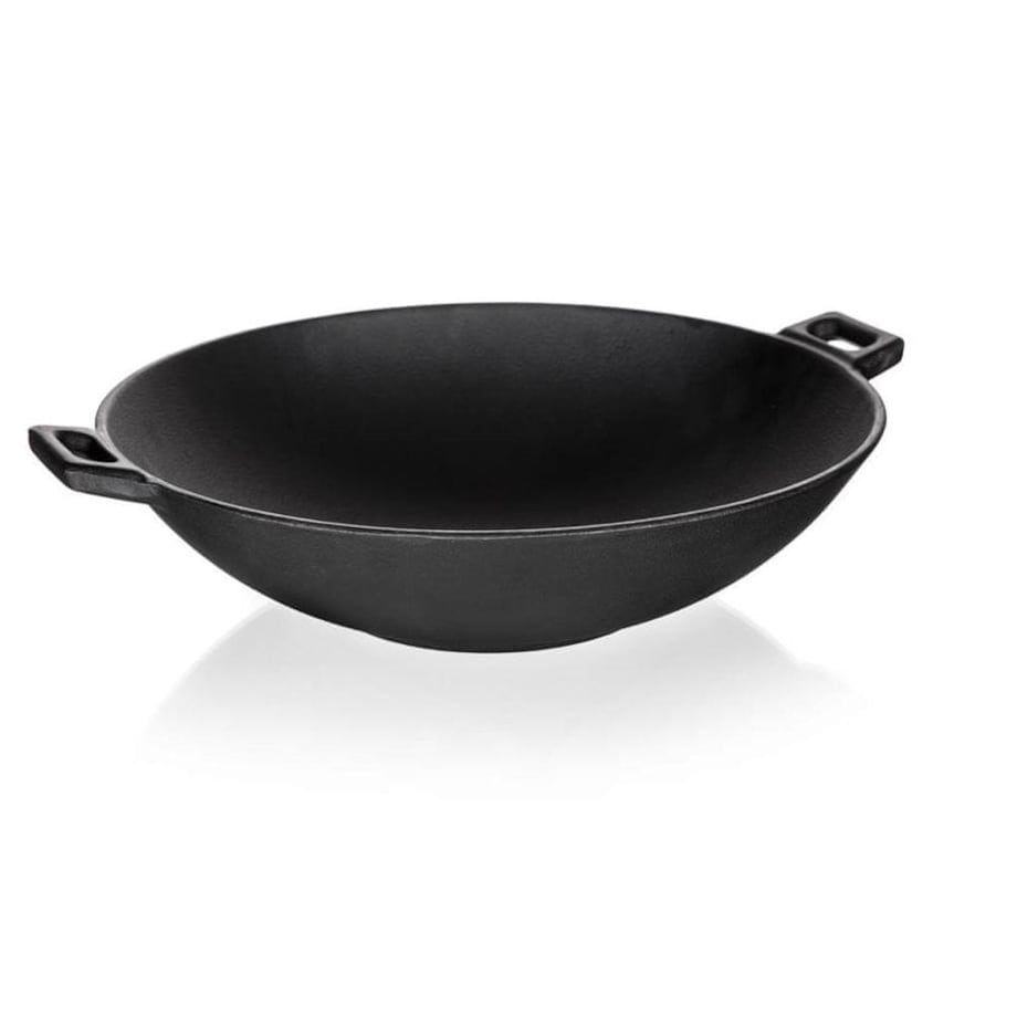 PATELNIA ŻELIWNA WOK Garnek duża ciężka 36,5 cm z żeliwa kociołek czarna