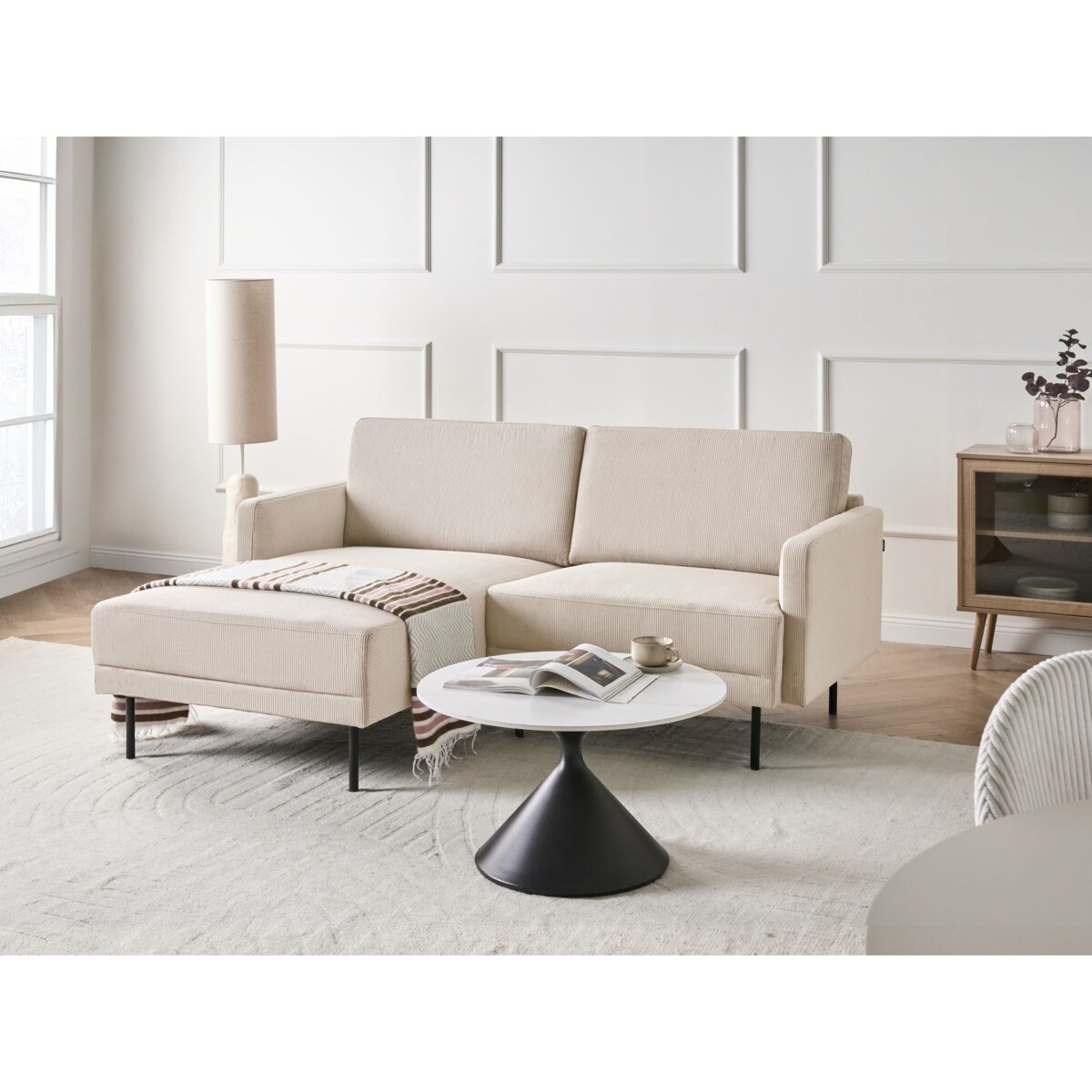 Narożnik dla 2 osób BREDA Sztruks Beżowy Prawostronny