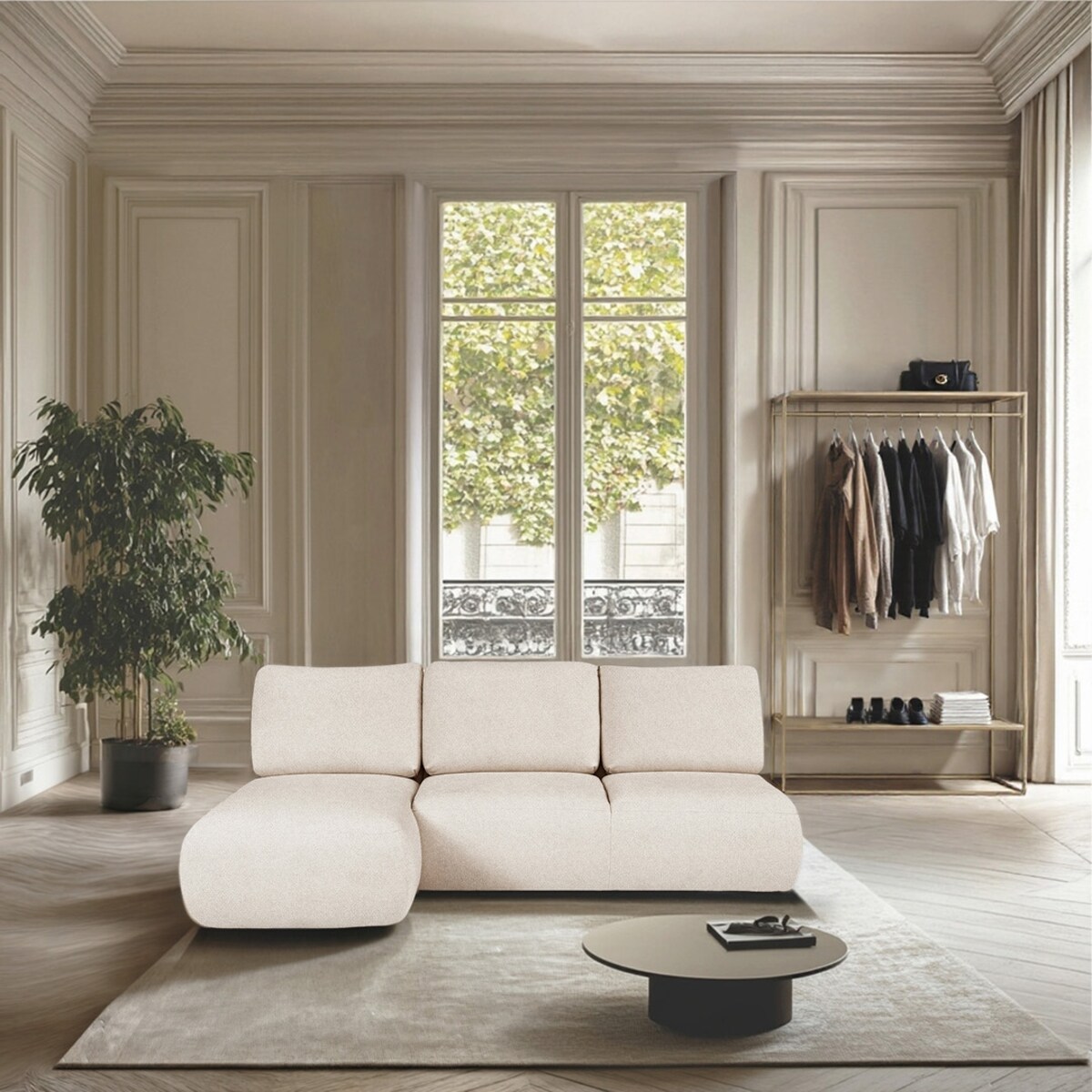 Mirel Sofa narożna lewa bez podłokietników kremowa