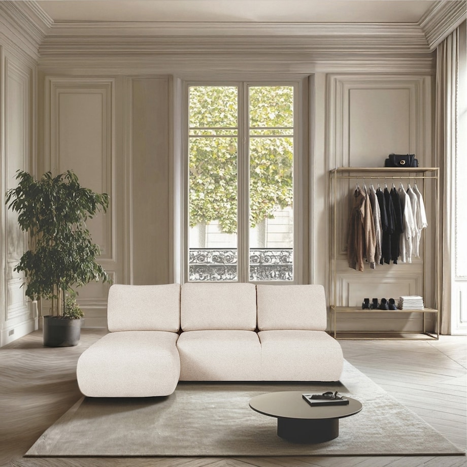 Mirel Sofa narożna lewa bez podłokietników kremowa