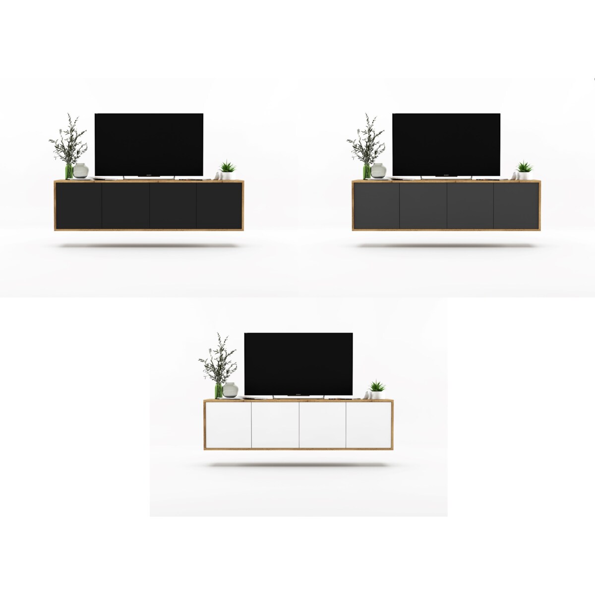 Szafka RTV Wisząca Loft Komoda RTV Dąb Wotan Czarny MAT 150 cm