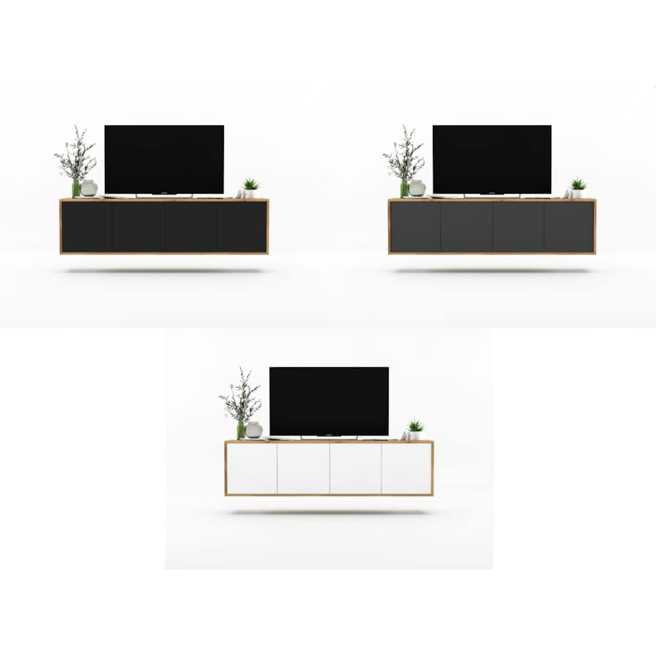 Szafka RTV Wisząca Loft Komoda RTV Dąb Wotan Czarny MAT 150 cm