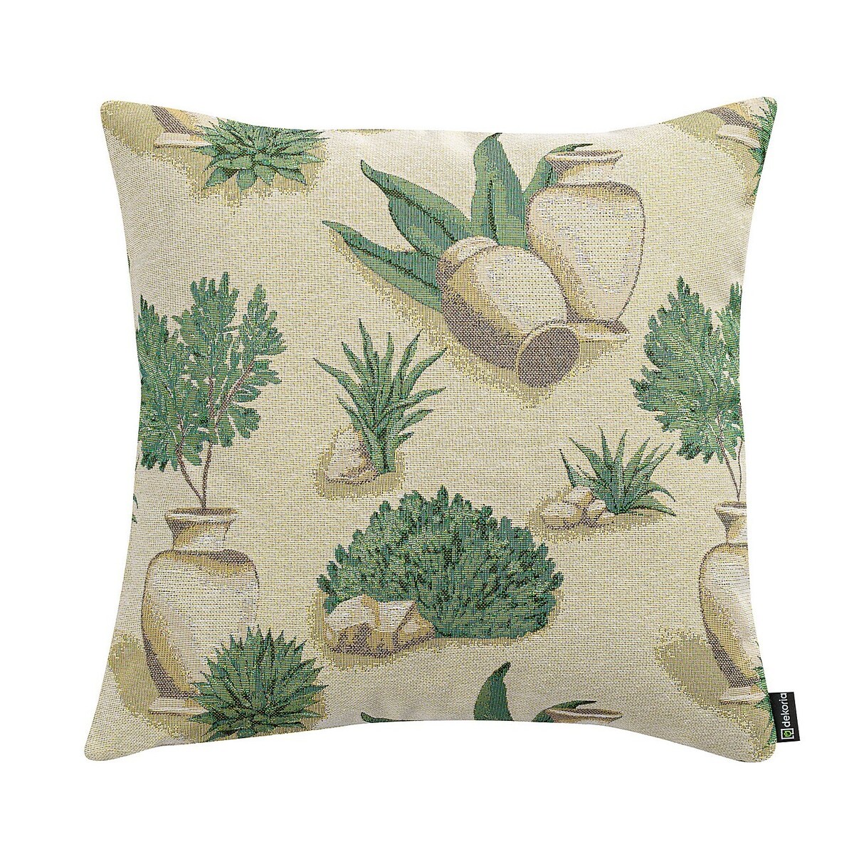Poszewka Kinga na poduszkę 60x60 beżowo-zielony motyw roślinny