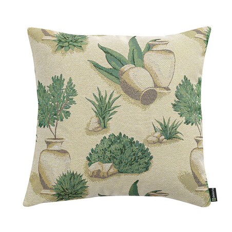 Poszewka Kinga na poduszkę 60x60 beżowo-zielony motyw roślinny