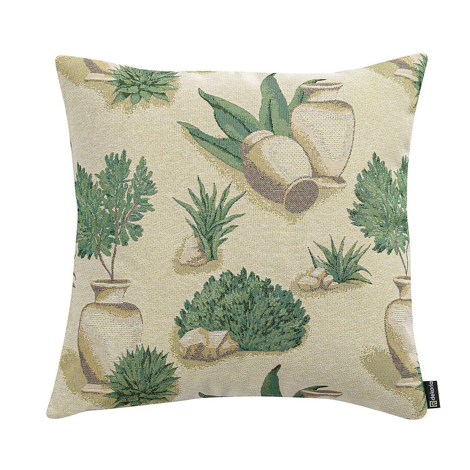 Poszewka Kinga na poduszkę 60x60 beżowo-zielony motyw roślinny