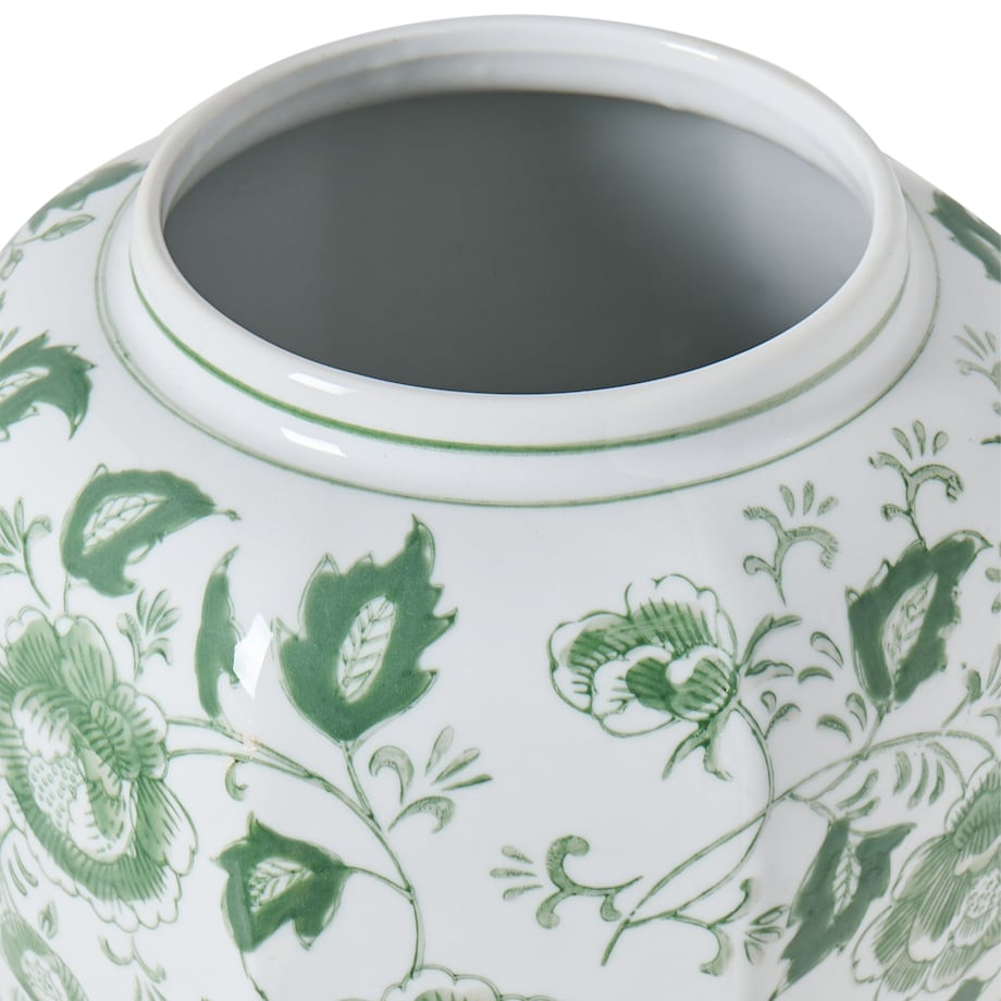 Wazon z pokrywką FERROL Porcelana 29 cm Biały/ zielony