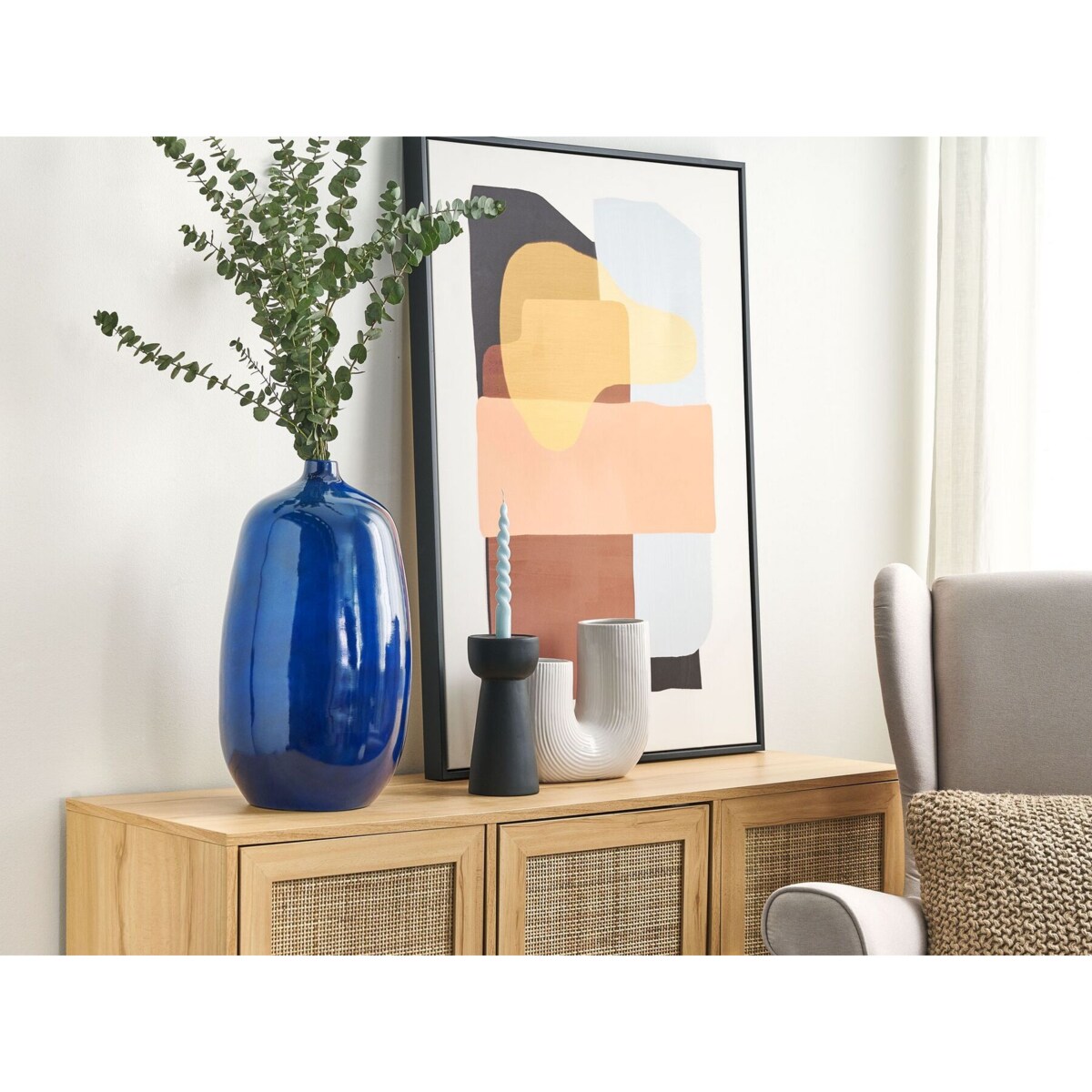 Wazon na kwiaty z terakoty 45 cm niebieski VITORIA