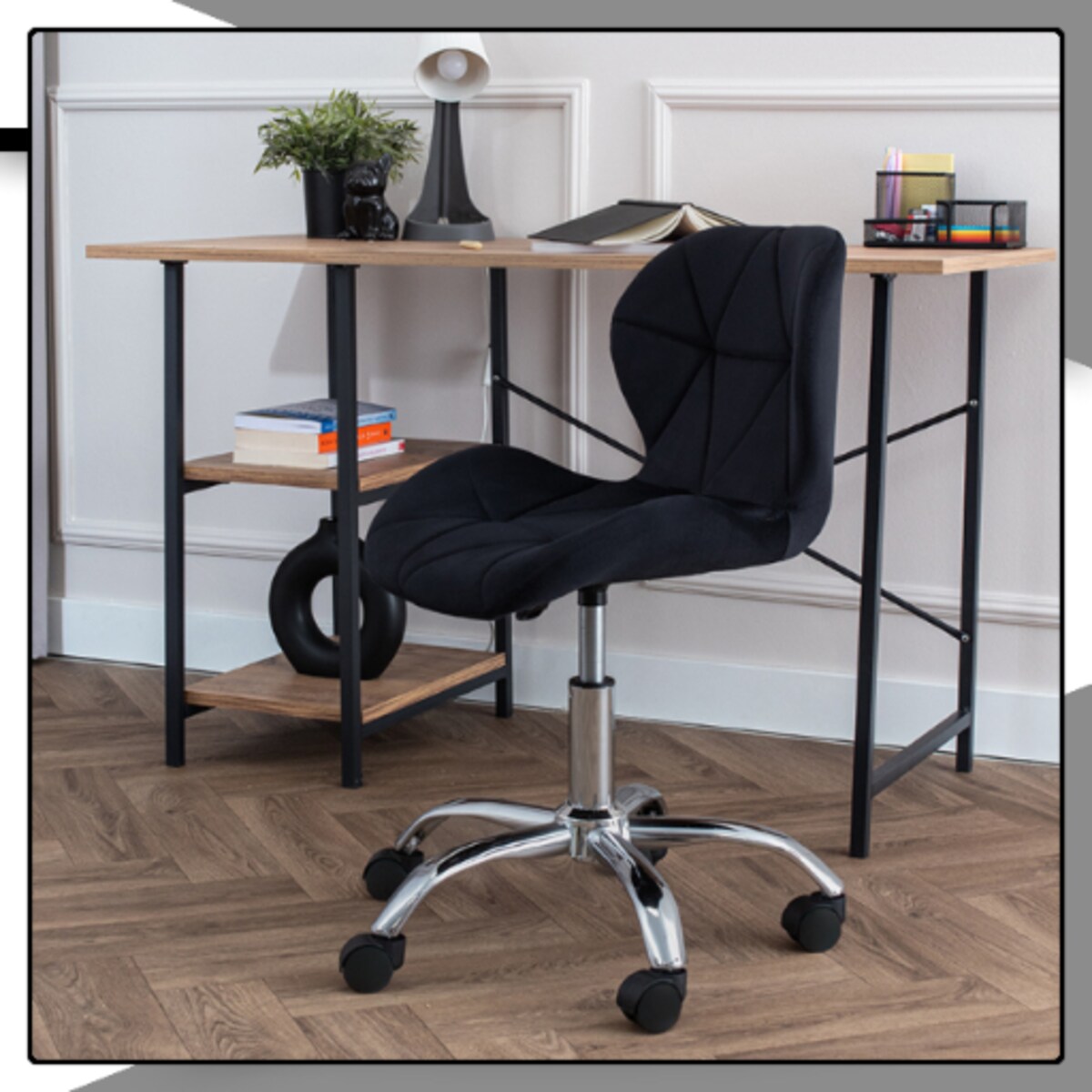 Krzesło biurowe obrotowe fotel czarny młodzieżowy welurowy