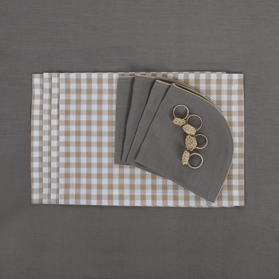 Podkładki Beige Gingham - 6 sztuk