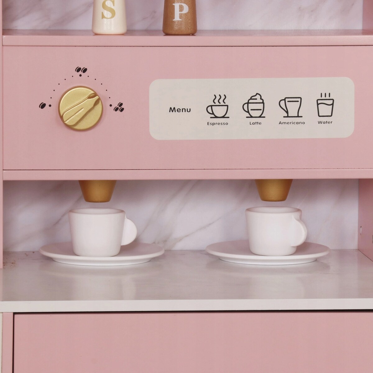 Różowa kuchnia XXL dla dzieci drewniana - dużo funkcji, pralka, piekarnik, lodówka PetitGold