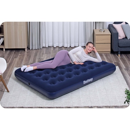 Materac dmuchany Bestway welurowy dwuosobowy 191x137x22cm z pompką elektryczną