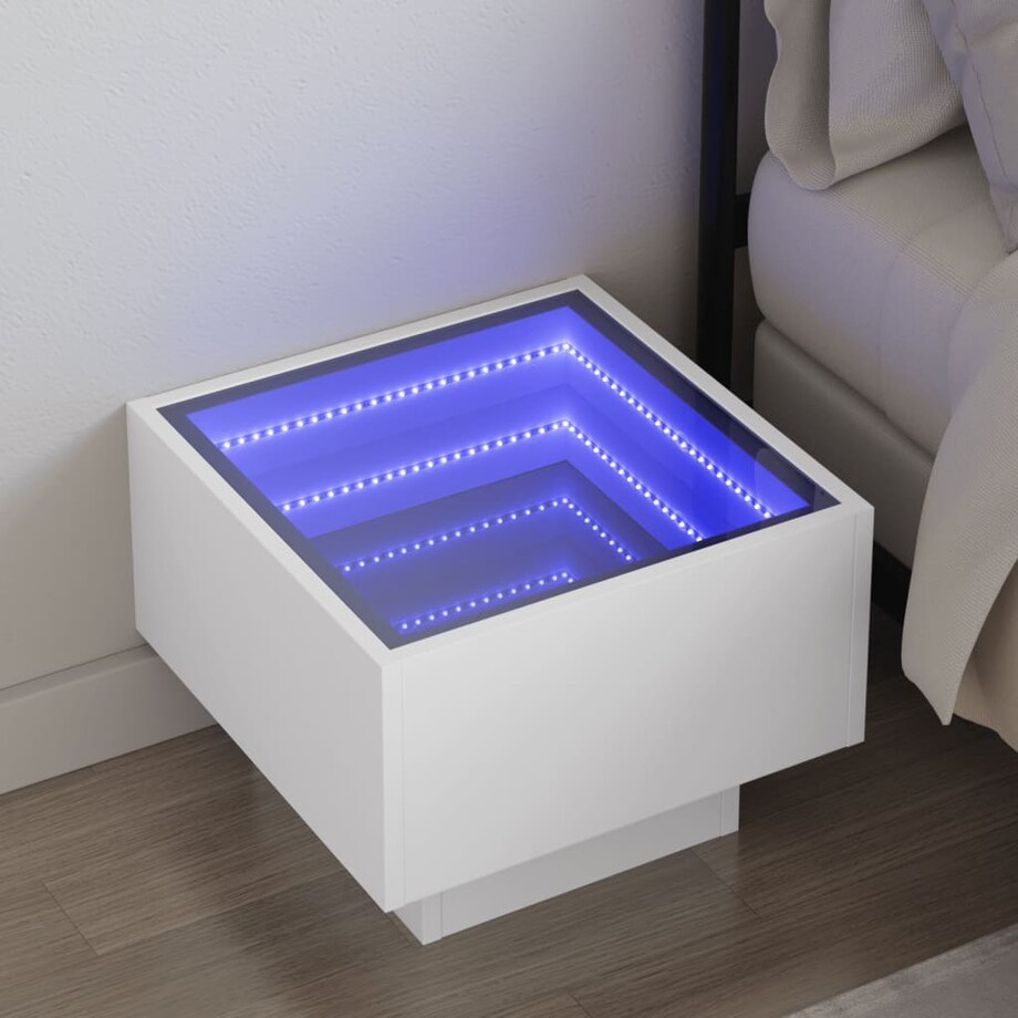 vidaXL Stolik nocny z LED Infinity, biały, 40x40x30 cm