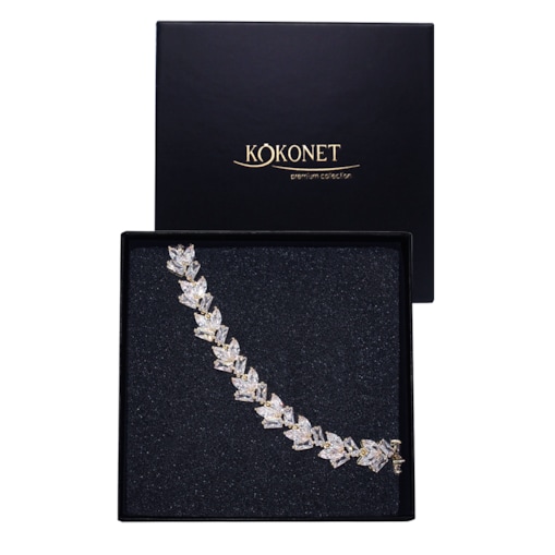 Bransoletka ślubna pozłacana z listkami okazała na ślub