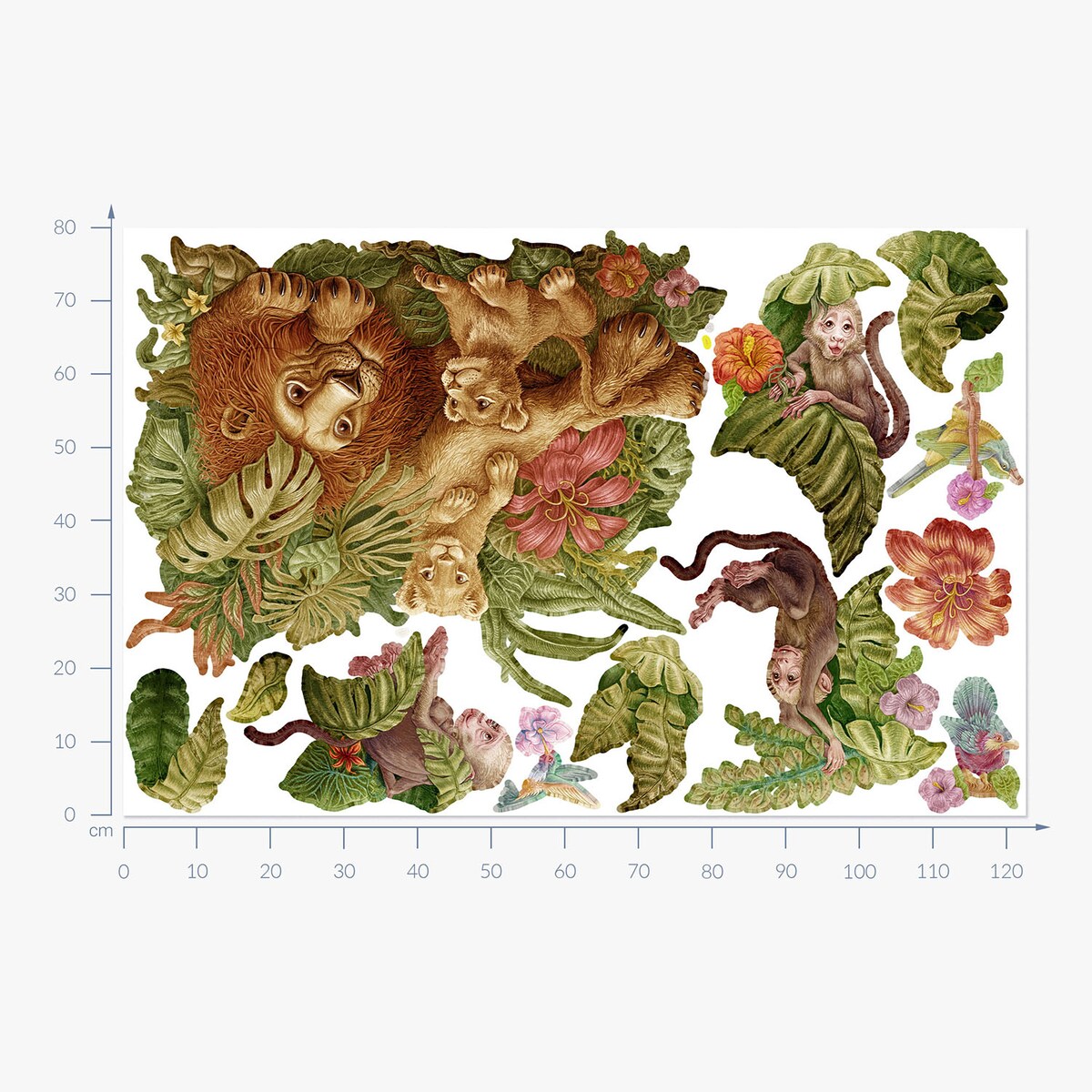 Zestaw naklejek na ścianę, Safari tropikalne, 80cm