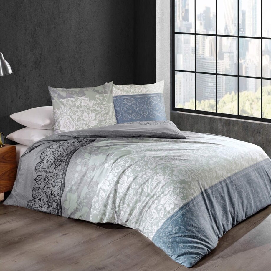 Pościel bawełniana 200x220 Cottonlove Exclusive Calina niebieska i białe kwiaty