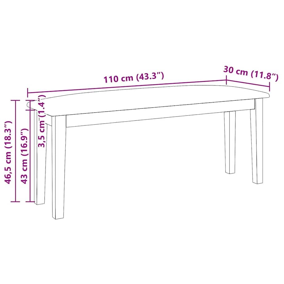 vidaXL Ławka 110 cm Biała lite drewno guma