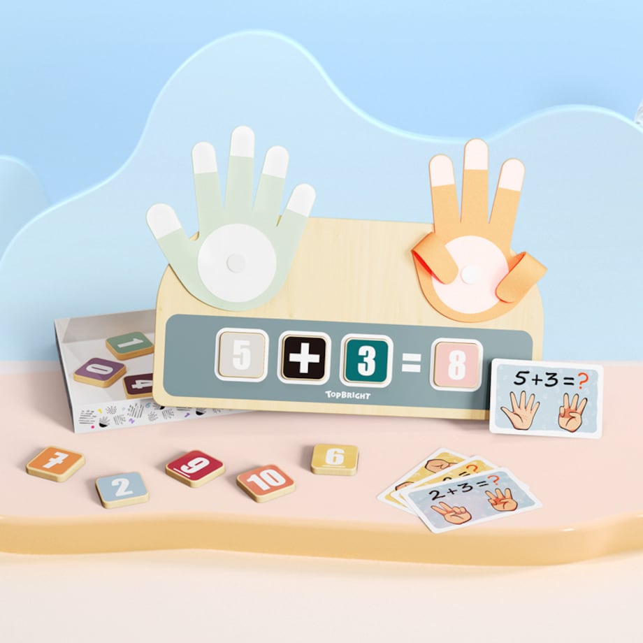 Drewniana zabawka edukacyjna dla dzieci - Nauka liczenia na palcach z zadaniami 36 mies.+ Top Bright