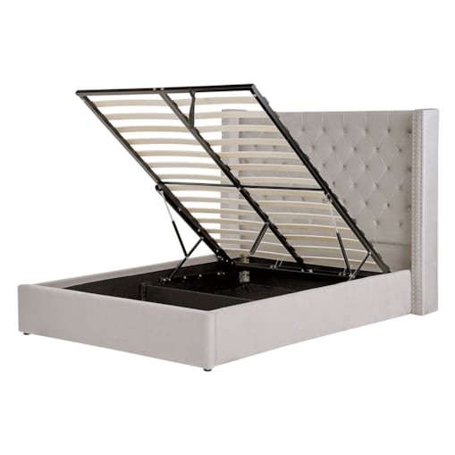 Łóżko z pojemnikiem welurowe 140 x 200 cm jasnoszare LUBBON