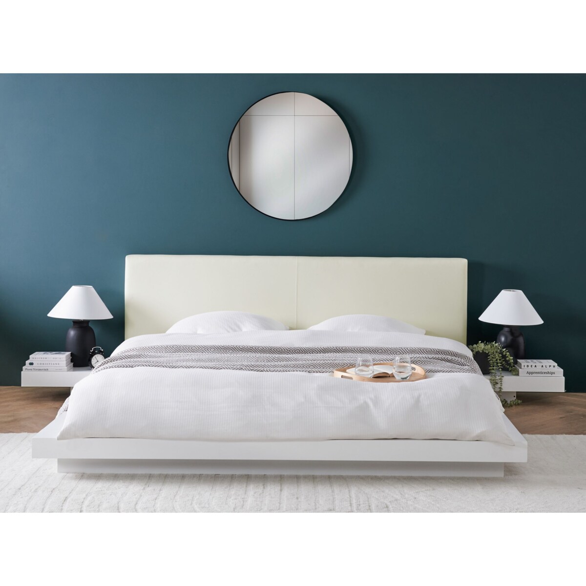 Łóżko z LED ekoskóra 180 x 200 cm białe ZEN