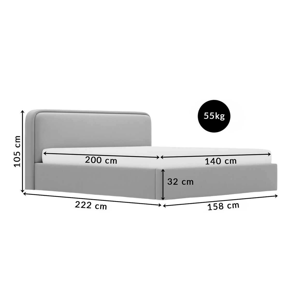 Łóżko Tapicerowane Grand 140X200 Stelaż Pojemnik Na Pościel Abriamo 03