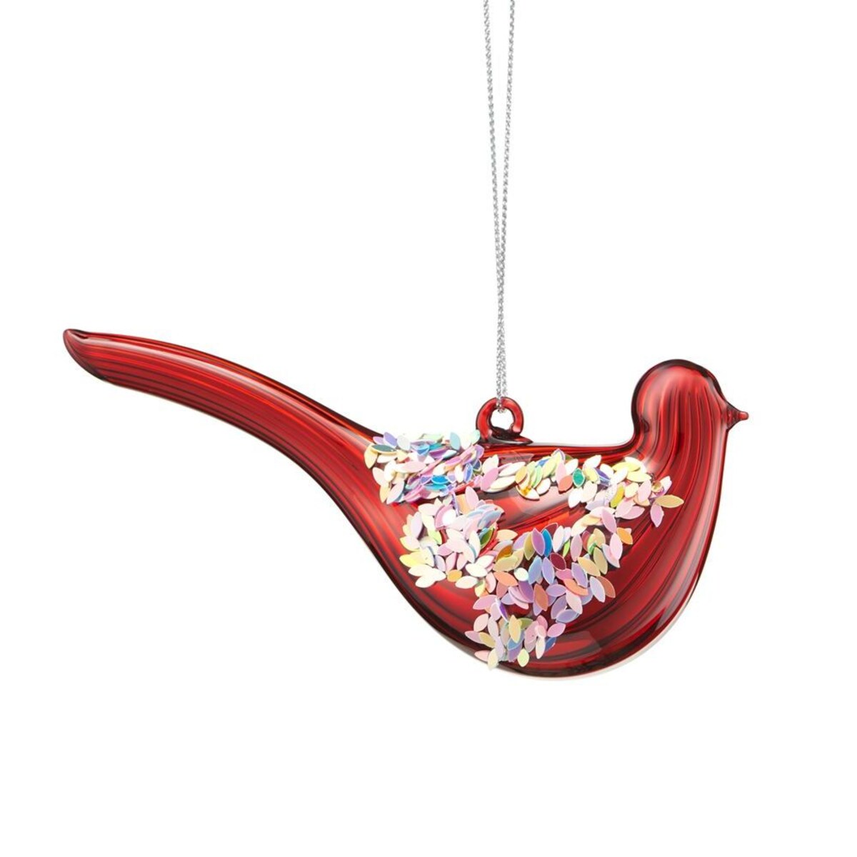 VILLA ITALIA Bombka czerwona PTASZEK z cekinami 12 cm