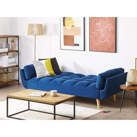 Sofa rozkładana welurowa niebieska ASBY