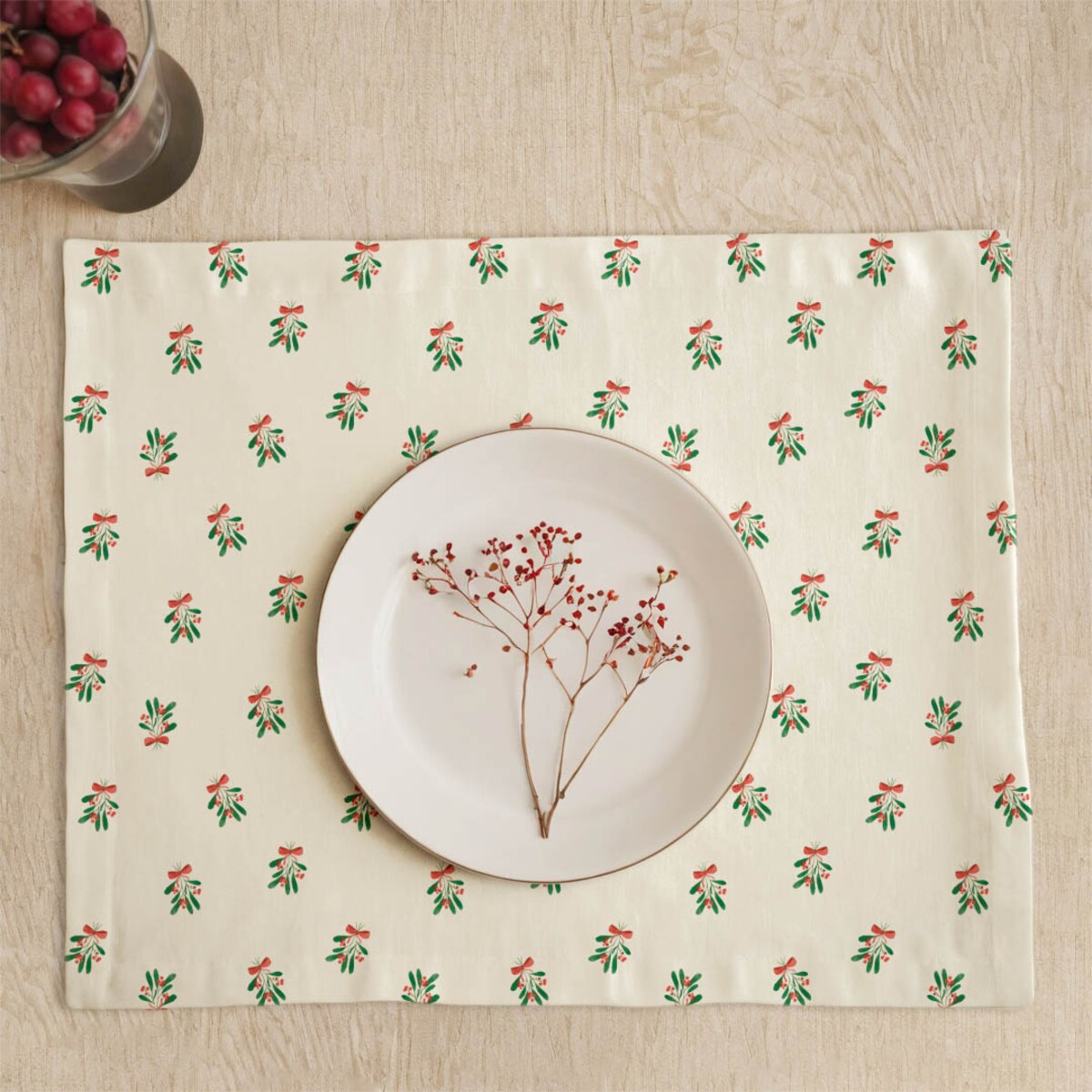 Podkładki świąteczne - Jemioła i kokardka