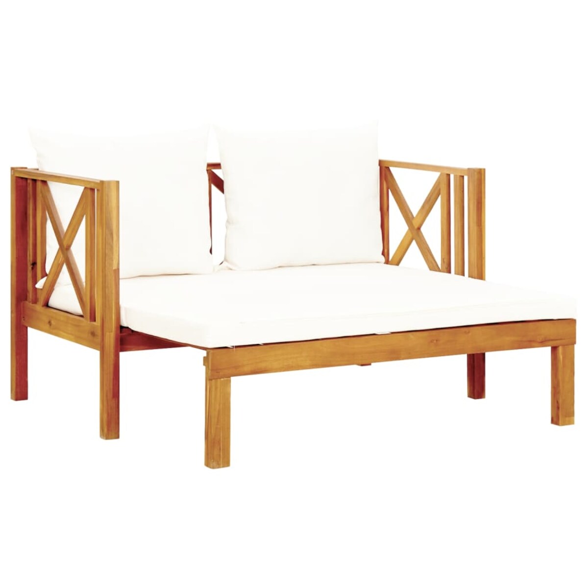 vidaXL 2-osobowa ławka ogrodowa z poduszkami, 122 cm, drewno akacjowe