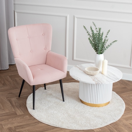Fotel do salonu wypoczynkowy uszak różowy welurowy wygodny tapicerowany