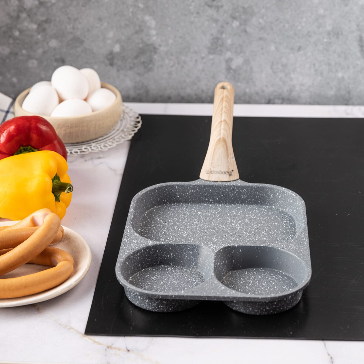 Patelnia marmurkowa 3 w 1 do jajek naleśników placków pancake 22x18cm SZARA KLAUSBERG