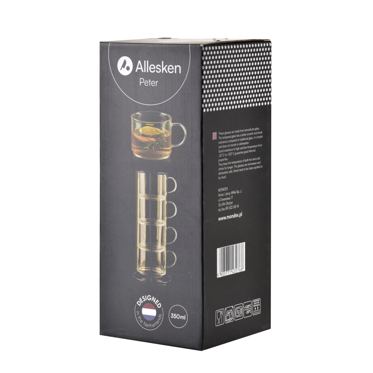 PETER HONEY Komplet 4 filiżanek na stojaku 350ml 12.5x12.5xh27cm