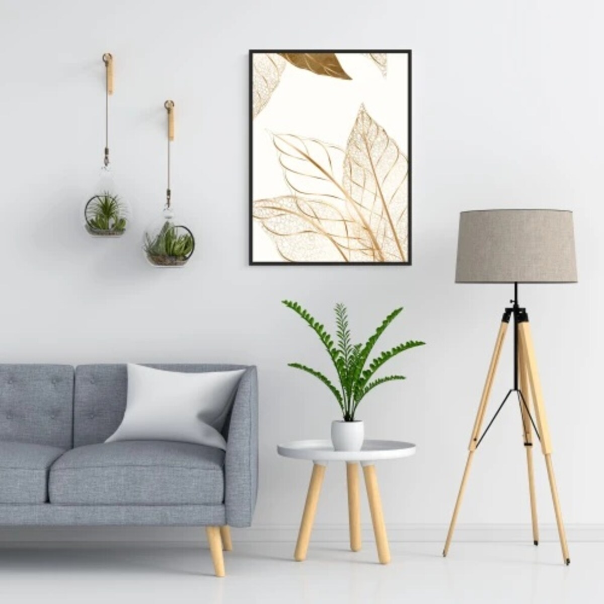 Obrazy Plakaty ze Złotem w Czarnej ramie na ścianę do salonu Liście 50x70