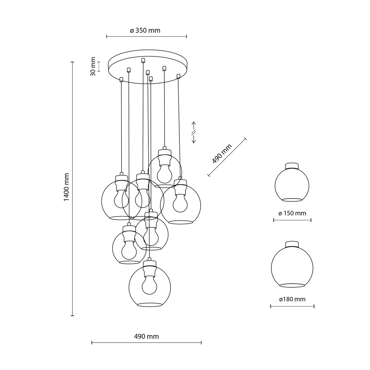 Lampa wisząca CUBUS GRAPHITE TK Lighting 10207, 7xE27, grafitowa, regulowana wysokość, nowoczesna do salonu i jadalni