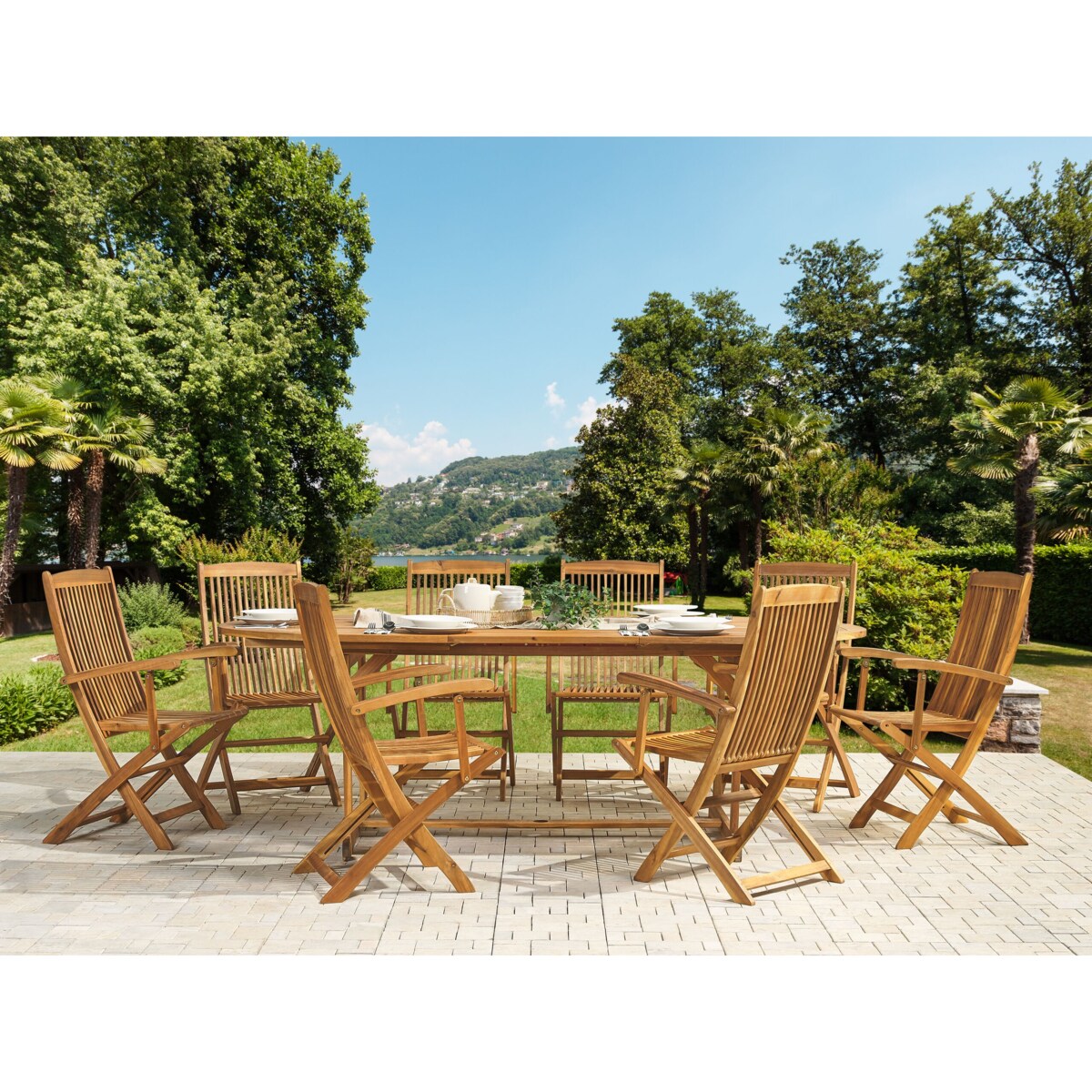 Stół ogrodowy rozkładany akacjowy 160/220 x 100 cm jasne drewno MAUI