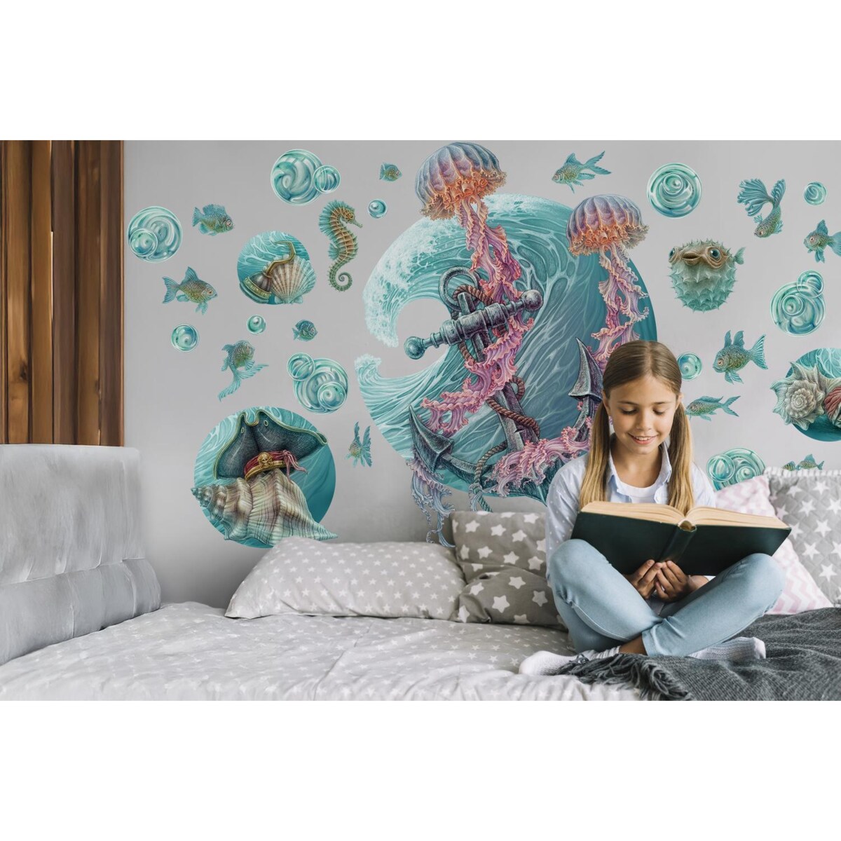 Zestaw naklejek na ścianę, Świat meduzy, 80cm