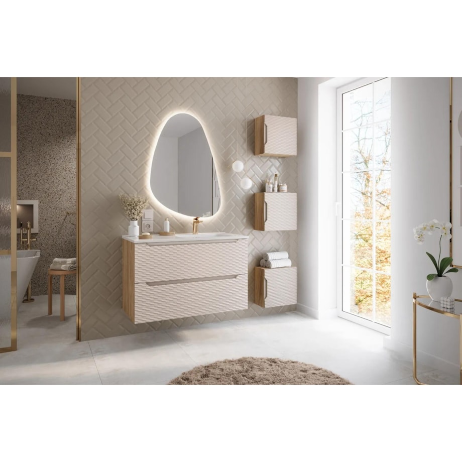 Szafka pod umywalkę OCEAN BEIGE 82-90-2S 90cm dąb olejowany/beżowa