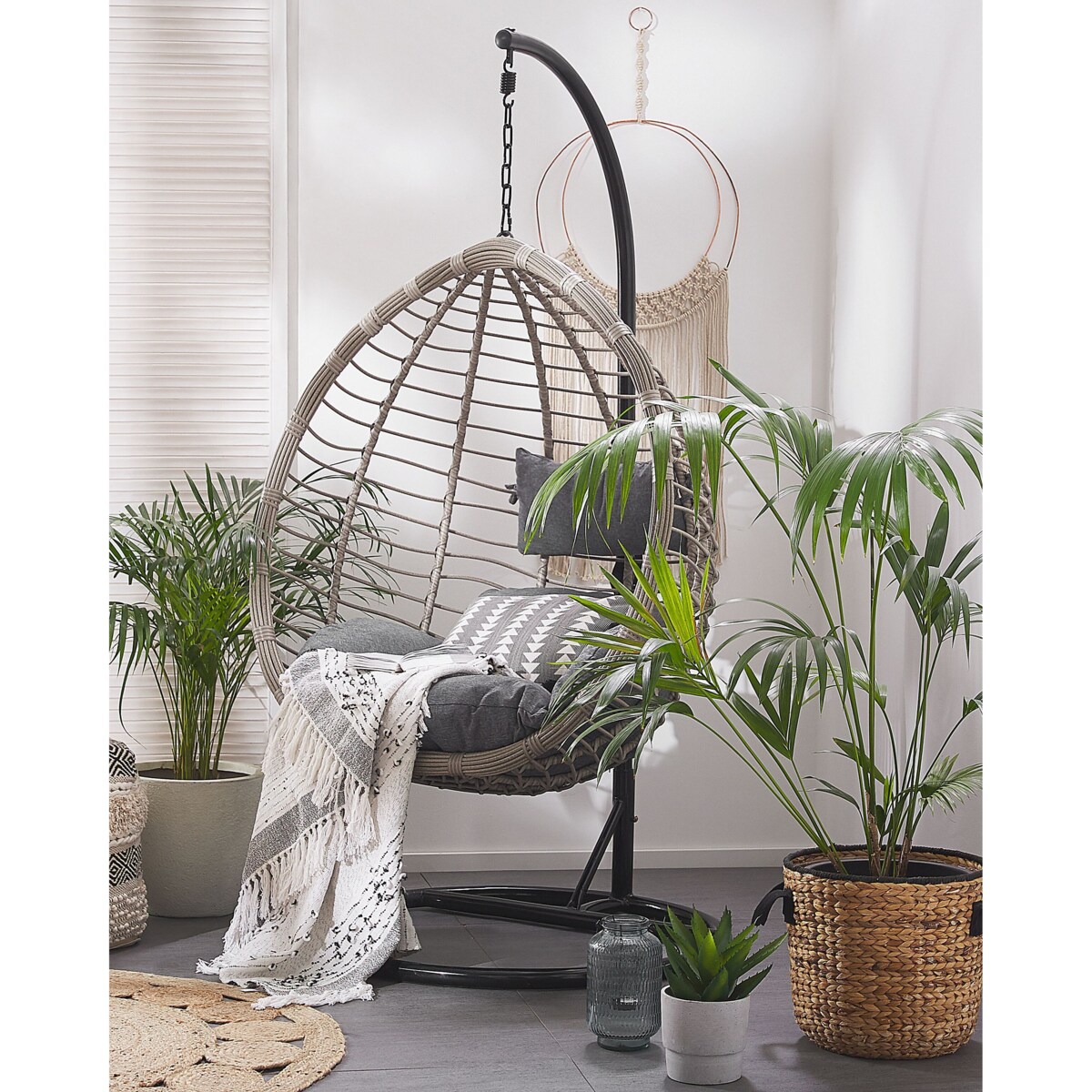 Fotel wiszący ze stojakiem TOLLO Technorattan Szary