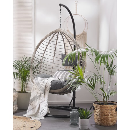 Fotel wiszący ze stojakiem TOLLO Technorattan Szary