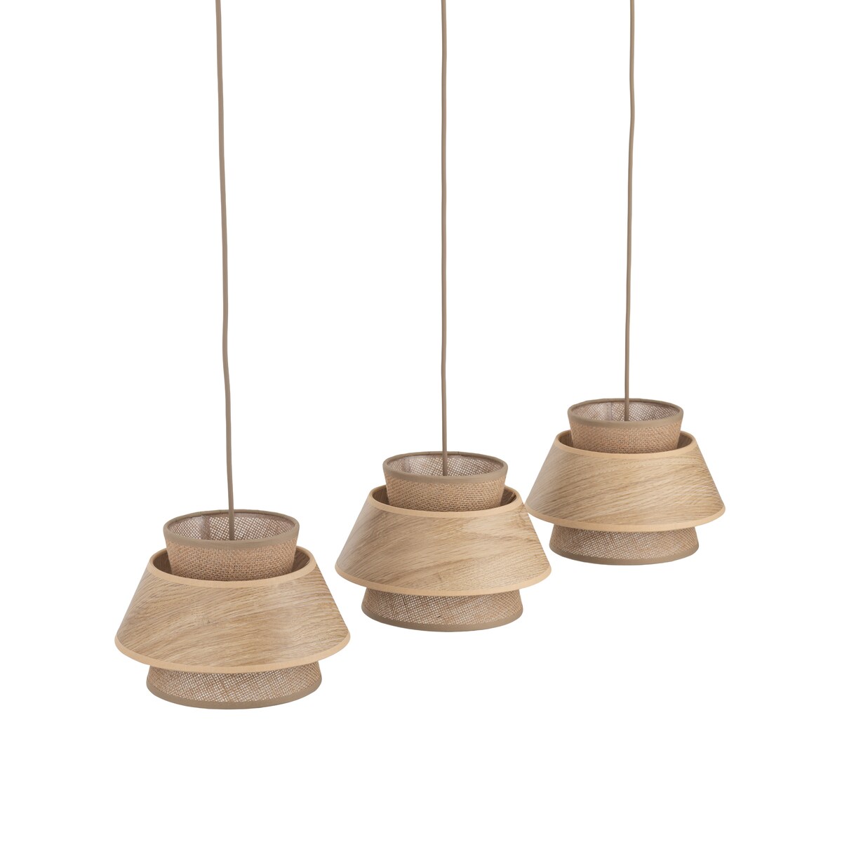 Lampa Wisząca Belka Tk Lighting Kalum Len Fornir 3Xe27 Skandynawski, Boho, Japandi