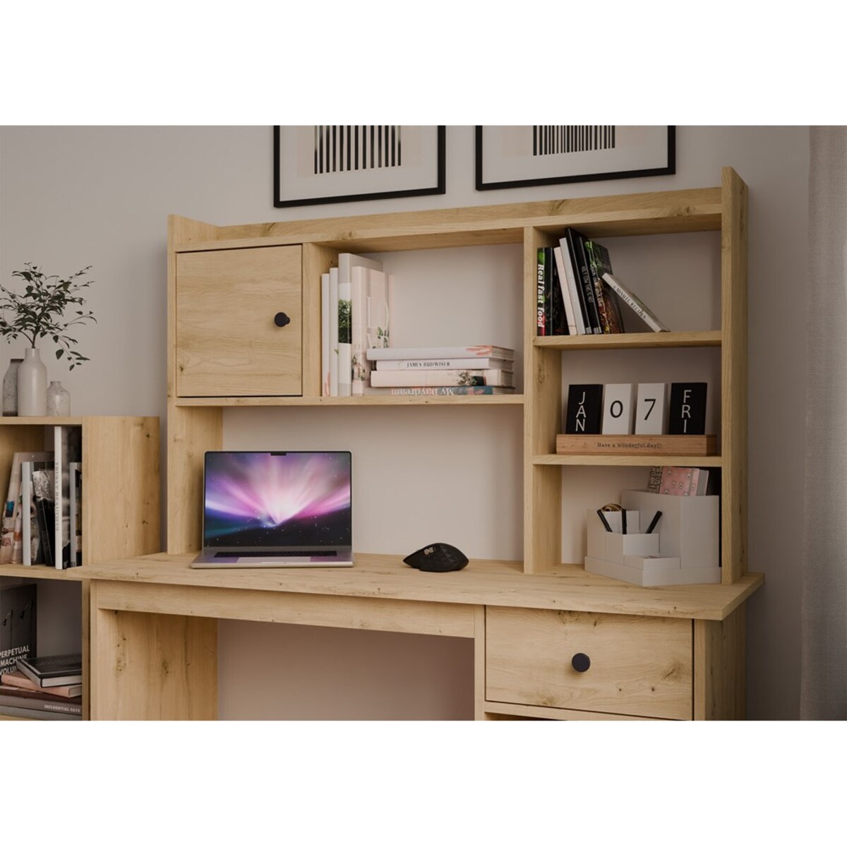 Nadstawka do Biurka 120 cm DĄB ARTISAN 1 Drzwi Regał Na Książki Dokumenty