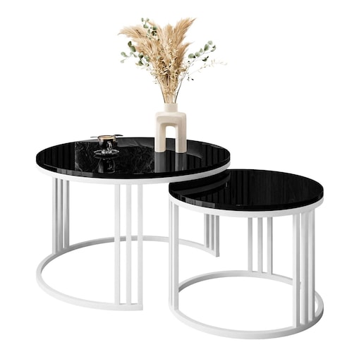 Okrągły stolik kawowy LORI 2w1 biały czarny połysk