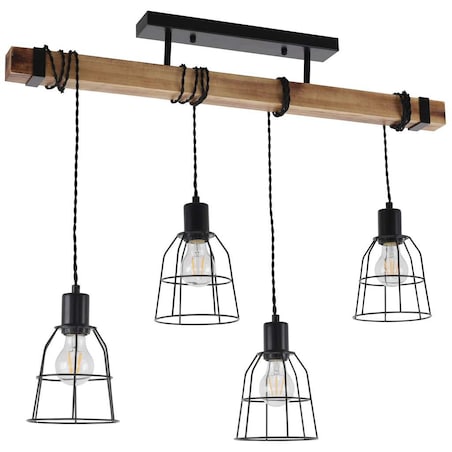 Sufitowa LAMPA retro PONTE PND-4290-4-L Italux industrialna OPRAWA druciane klatki drewniana belka zwis townshend czarny