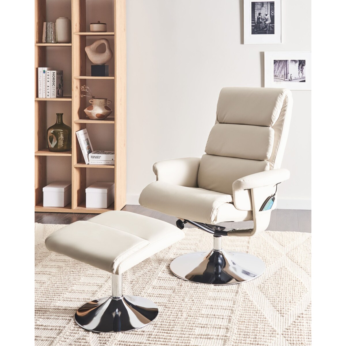Rozkładany fotel LEGEND Z podnóżkiem Ekoskóra Jasnobeżowy