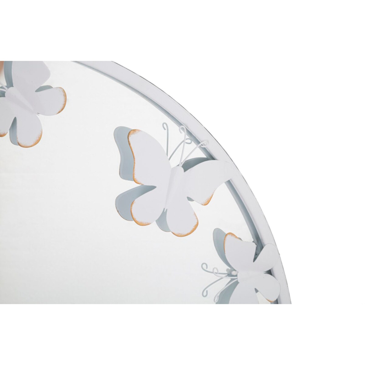 Lustro ścienne Butterfly, kolor biały i złoty, żelazo i płyta MDF, 62,5 x 2,3 x 62,5 cm, kształt okrągły, motyw: motyle, styl glamour, Mauro Ferretti